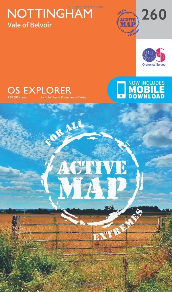 Nottingham Map | Weatherproof | Vale of Belvoir | Ordnance Survey | OS Explorer Active Map 260 | England | Walks | Hiking | Maps | Adventure