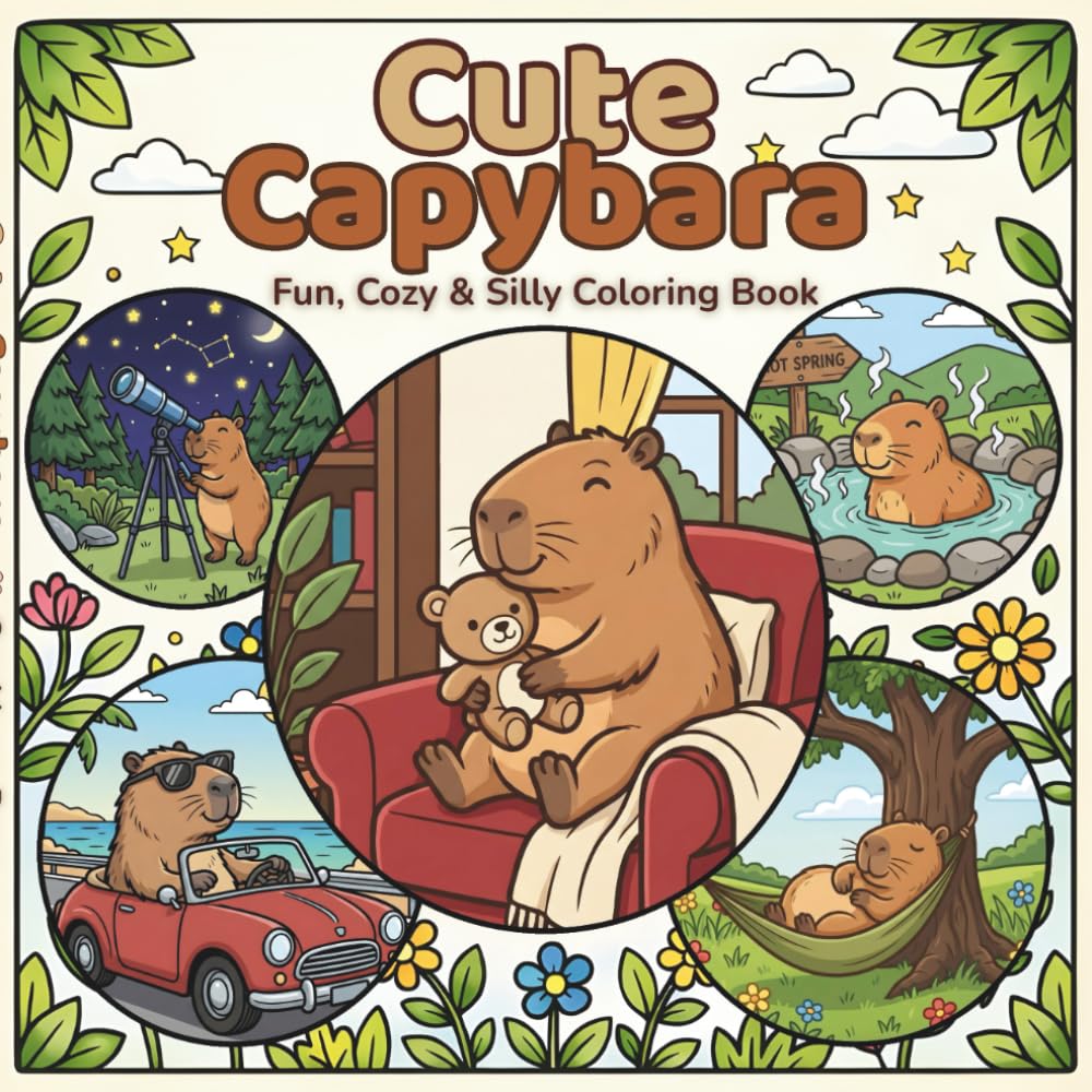 Cute Capybara Coloring Book: Fun, Cozy & Silly Capybara Adventures to Color
