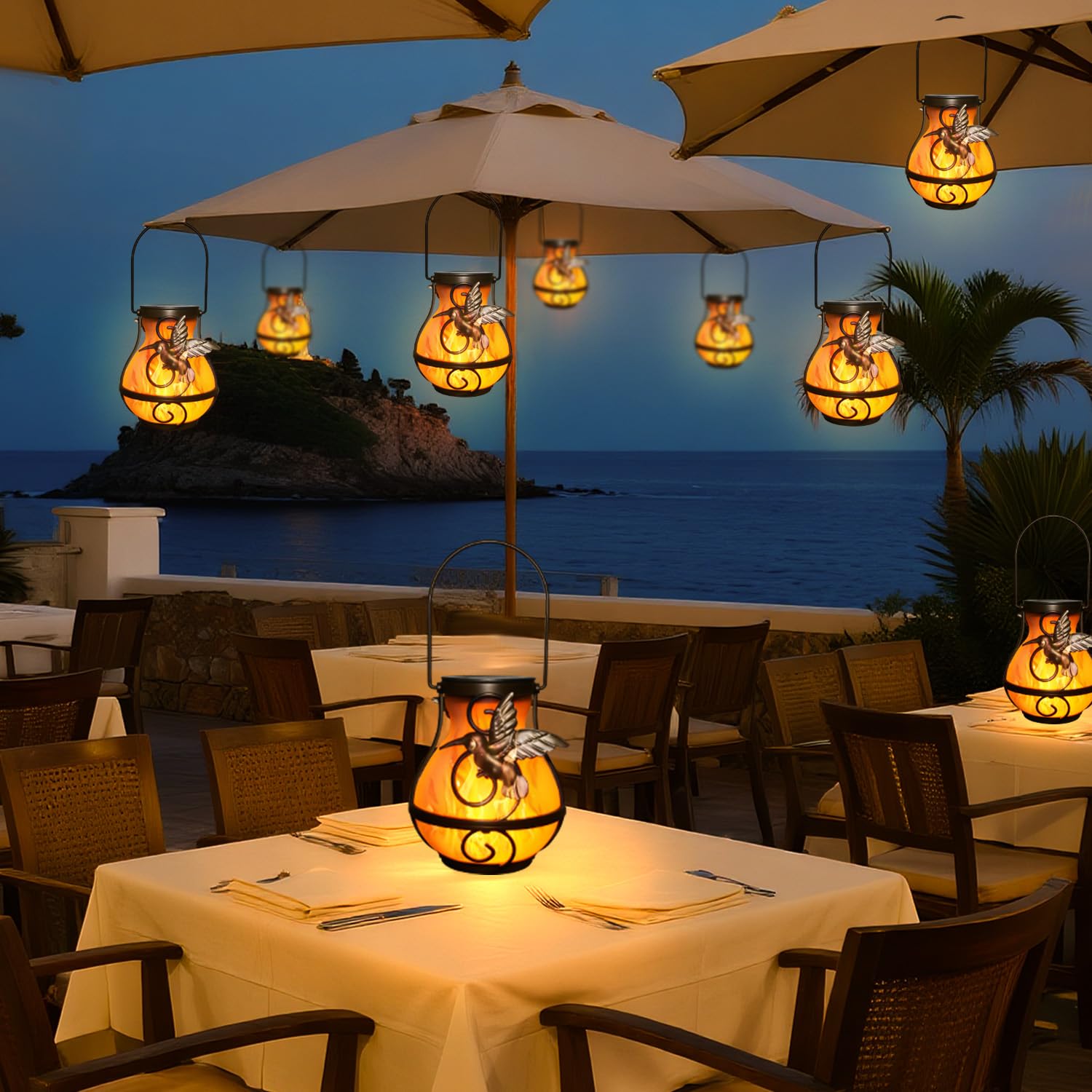 Solarlaternen zum Aufhängen im Freien, Solar-Gartenleuchten für den Außenbereich, wasserdicht, mit flackernder Flamme, LED-Laterne für Terrasse, Hof, Camping, Halloween-Dekorationen, Gartengeschenke