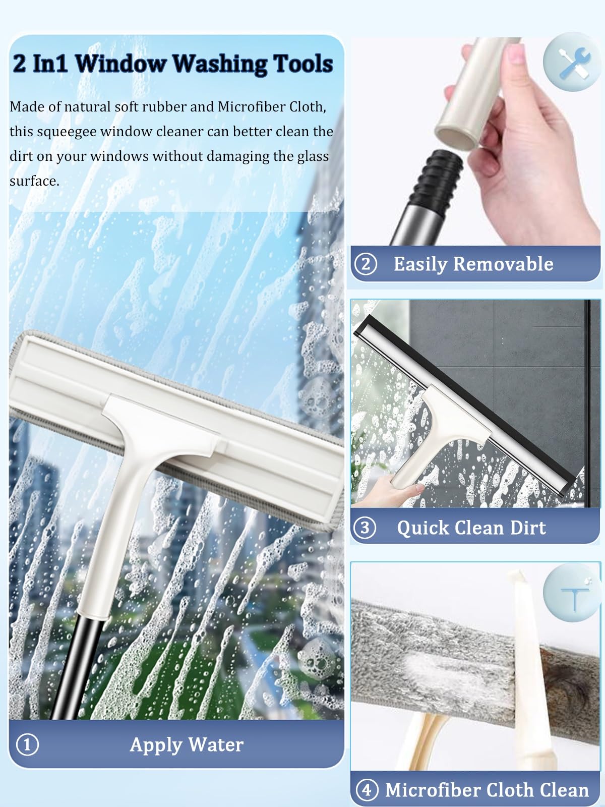 Kit profesional de limpieza de ventanas con herramienta de escobilla de poste extensible, cuchillas y mango para ventanas, techos, suelos de techo, superficies exteriores de coche, máquina limpiadora