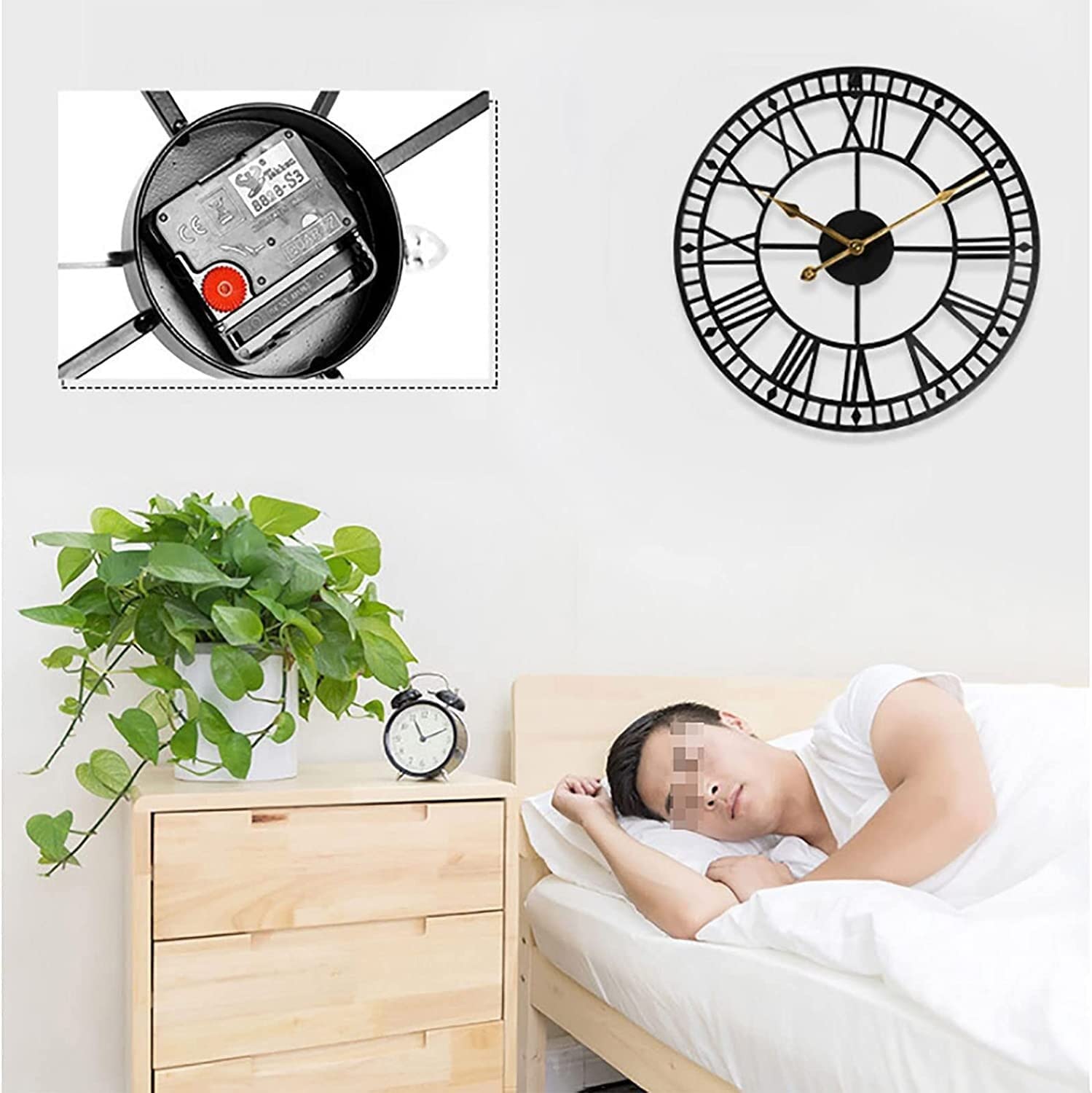 Zegar ścienny, Metalowy Zegar Ścienny Dekoracyjny Zegar Ścienny Z Cyframi Rzymskimi 3D Cichy Na Baterie W Stylu Industrialnym Skandynawski Zegar ścienny (Material : Svart, Size : 60 * 60cm)