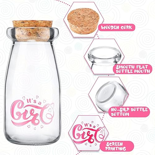 Miniatura 3 de 24 botellas de baby shower con texto en inglés "It's a Girl" de 3.4 fl oz, tarro de leche rosa, tarros decorativos de cristal para dulces con tapas