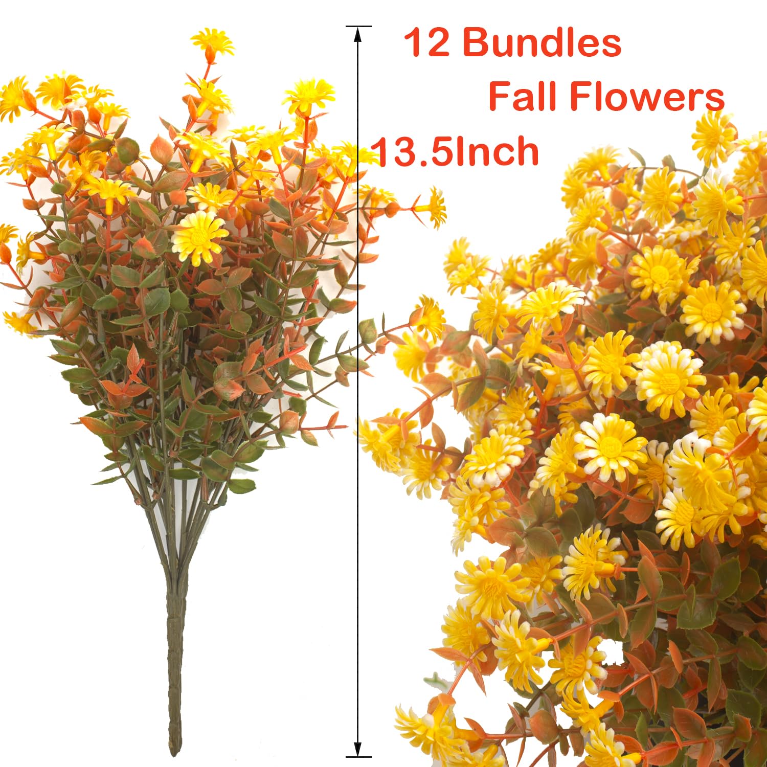 Snapklik.com : 12 Bundles Artificial Fall Flowers For Outdoors Fake ...