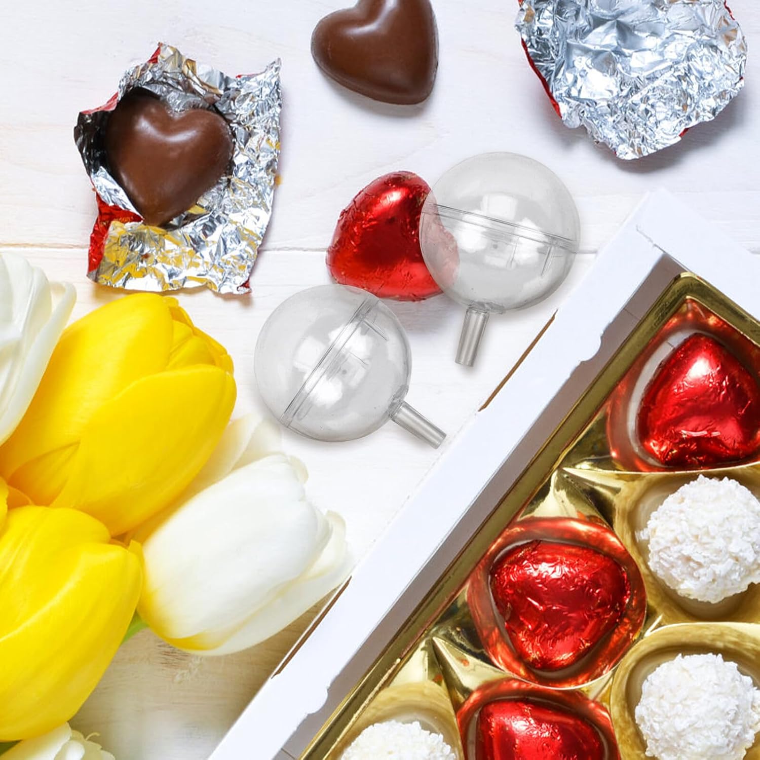 VILLFUL Chocolate Truffle Holder Candy Packaging Box, round Plastic Chocolate Candy Holder for Party Favors and Event Wrap, 100pcs Set
