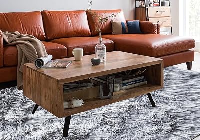 Chic Teda Sofa Teapoy Table | Natural & Black Finish | Solid Wood Side Table | Ideal for Living Room Décor