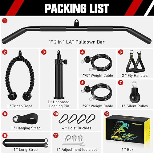 Miniatura 2 de RENRANRING Fitness LAT y sistema de polea de elevación para gimnasio accesorios de máquina de cable desplegable LAT mejorados con barra de metal de