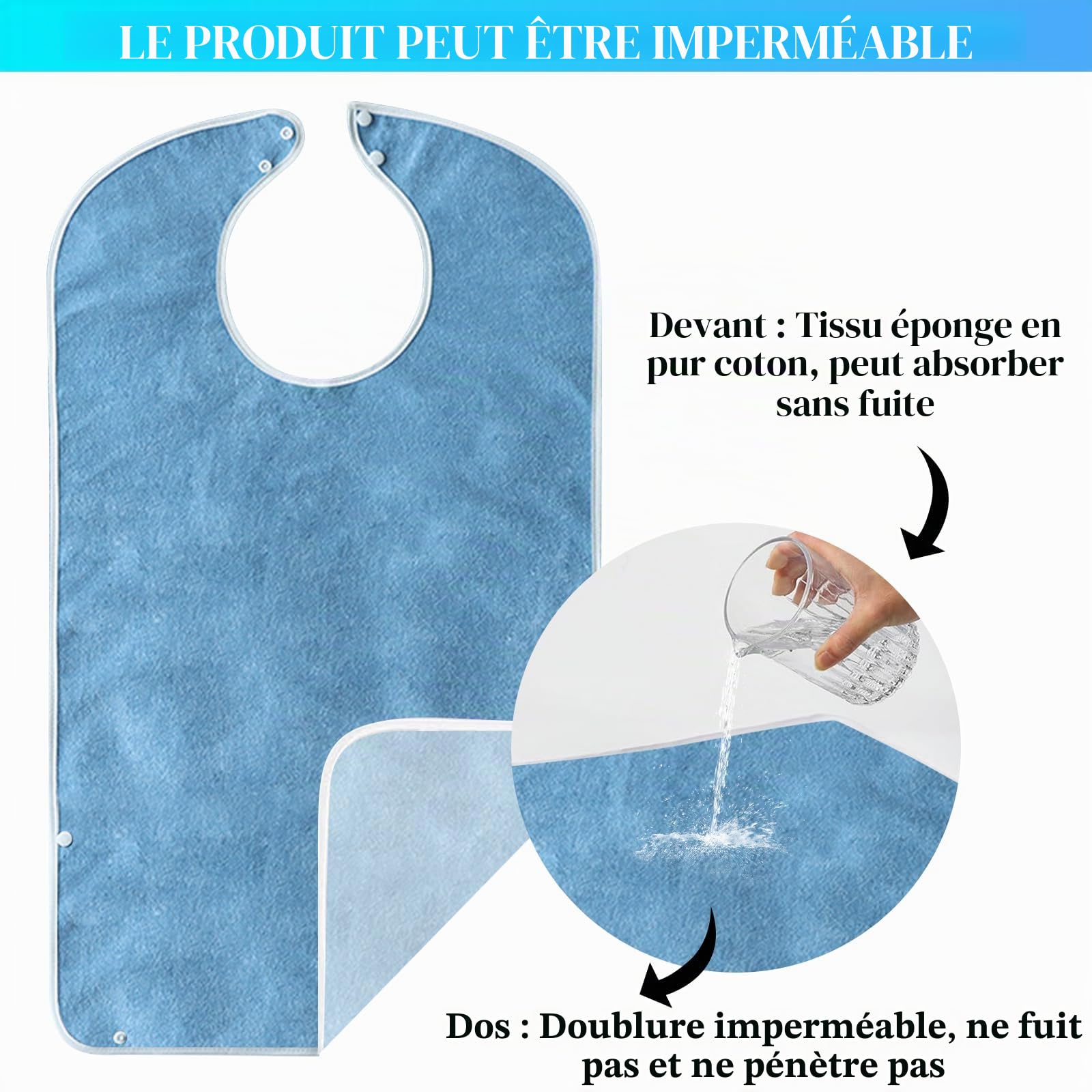 MeYuxg Lätz Lot de 3 bavoirs imperméables pour adultes avec boutons-pression et garde-boue, pour hommes, femmes, personnes âgées et handicapées