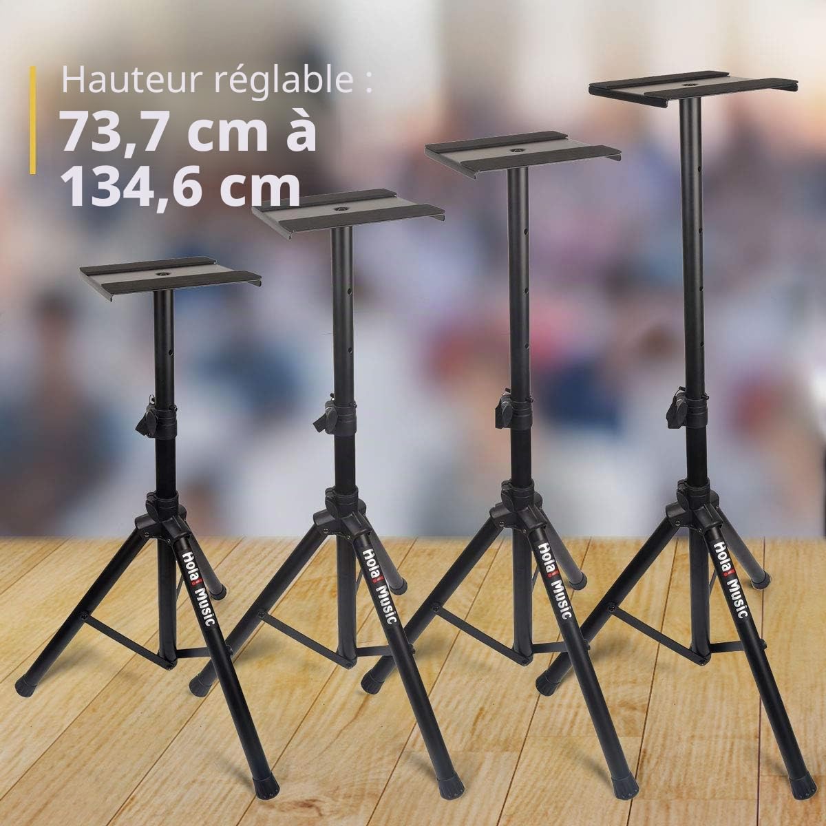 Paire de moniteur de studio Supports d'enceintes en coucou. la musique, trépied professionnel robuste Structure, hauteur réglable, modèle Hps-600ms