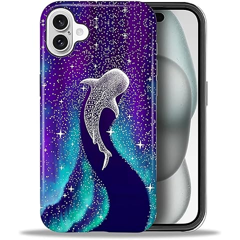 Designed for iPhone 16 Case - Dual Layer Cell Protective Case - Scratch-Resistant Shockproof Cover for Girls Women Men Boys - Aurora Whale Shark