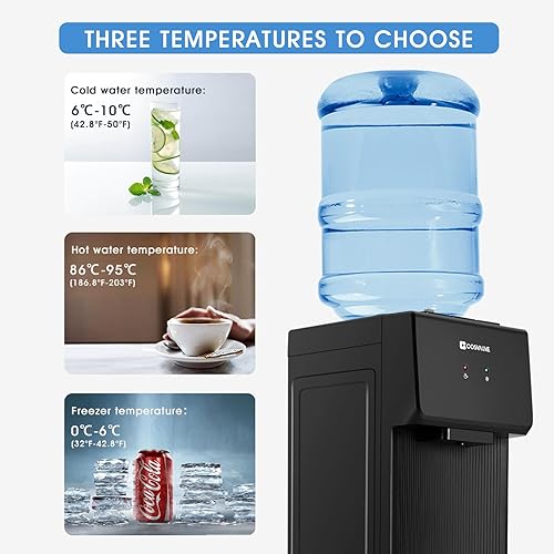 Miniatura 3 de Dispensador de enfriador de agua de carga superior, enfriador de agua caliente y fría de 5 galones con gabinete congelador, dispensador de agua con
