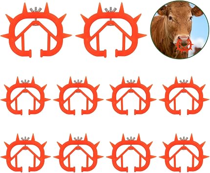 10PCS Thickened Plastic Calf Weaning Rings, Orange Cow Nose Rings Calf Weaning Device Tool for Prevent Calf Cattle Sucking Cattle Supplies