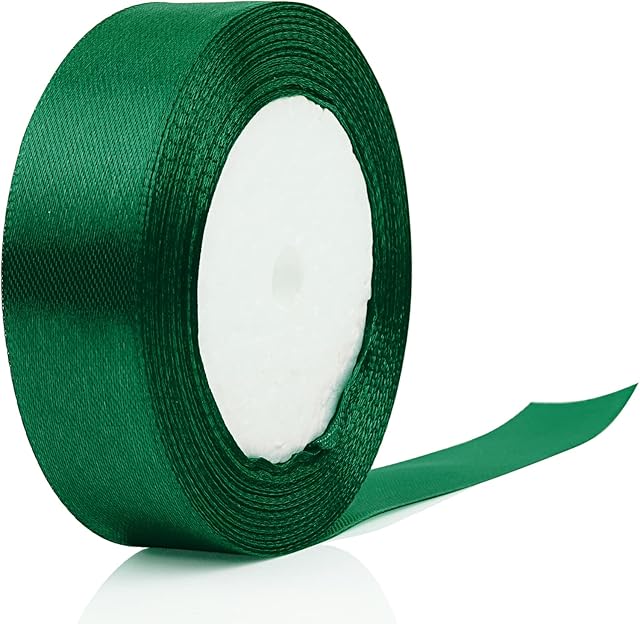 Ribbon, Syhonic Satin Ribbons for Crafts Christmas Ribbon Full Gifts Birthday Party Weddings Scrapbooking Decor Flower Arranging (Dark Green, 25mm)