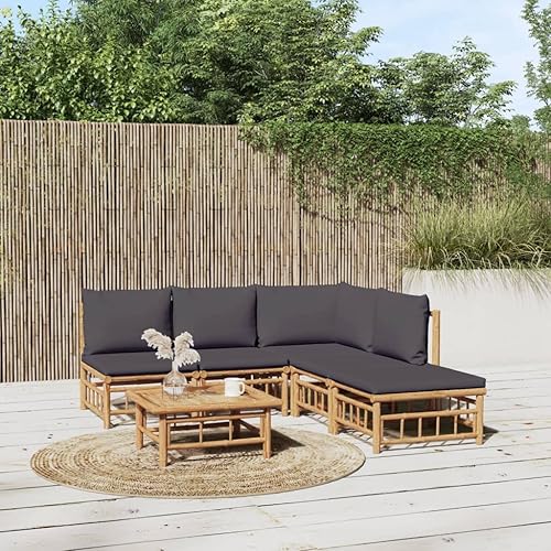 Miniatura 10 de 5 Piece Bamboo Garden Lounge Set Outdoor Patio Furniture with Beige Cushions, Natural Bamboo Rectangular Seating Set for Backyard, Porch, and