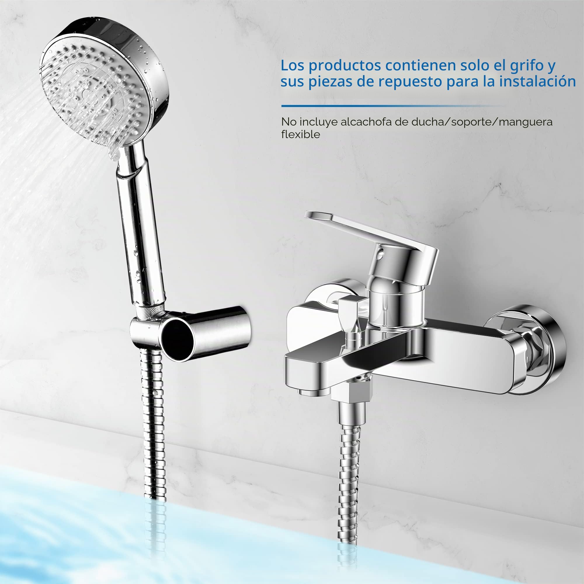 Grifo mezclador ducha Korec, grifo ducha monomando, cartucho cerámico baño, material latón, cromo, medida G1/2. (Vintage)