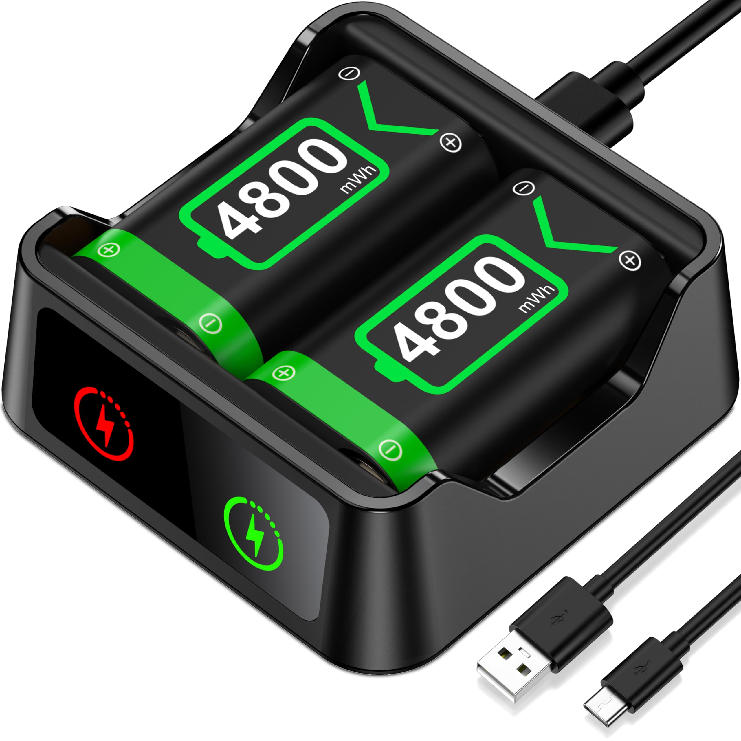 EXTREMECOOL Xbox One Controller Battery Pack, Xbox Rechargeable Battery Station with 2x4800mWh Rechargeable Xbox Batteries,X-1 Charger Batery Pack for Xbox Series X|S/One S|X/One Elite Controller