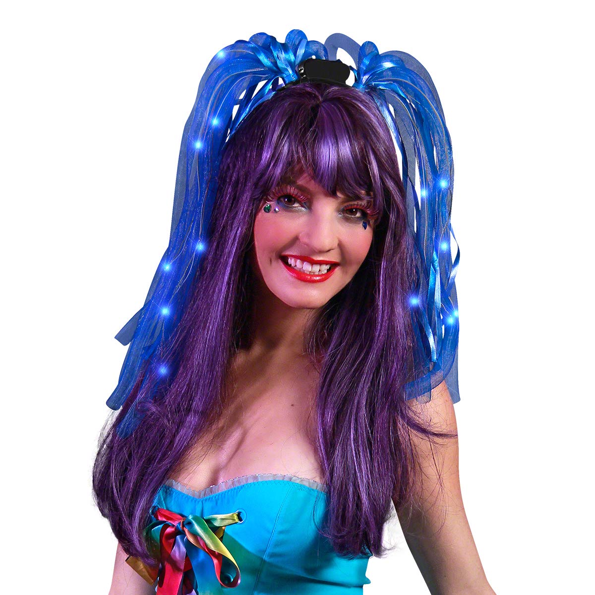 FlashingBlinkyLights Light Up Hair Blue LED Noodle Headbands