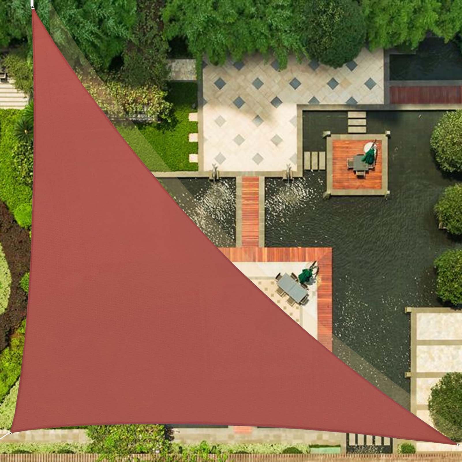 Voile d'ombrage triangulaire 5x5x5m rouge rouille pour ombrager un salon de patio
