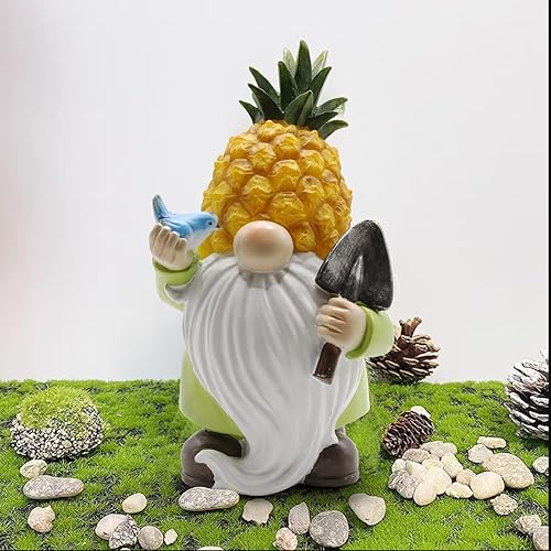 Miniatura 1 de Estatuas solares de jardín con luces de piña, gnomos de jardín de resina con pájaro, estatuas de patio al aire libre para patio, balcón, césped,