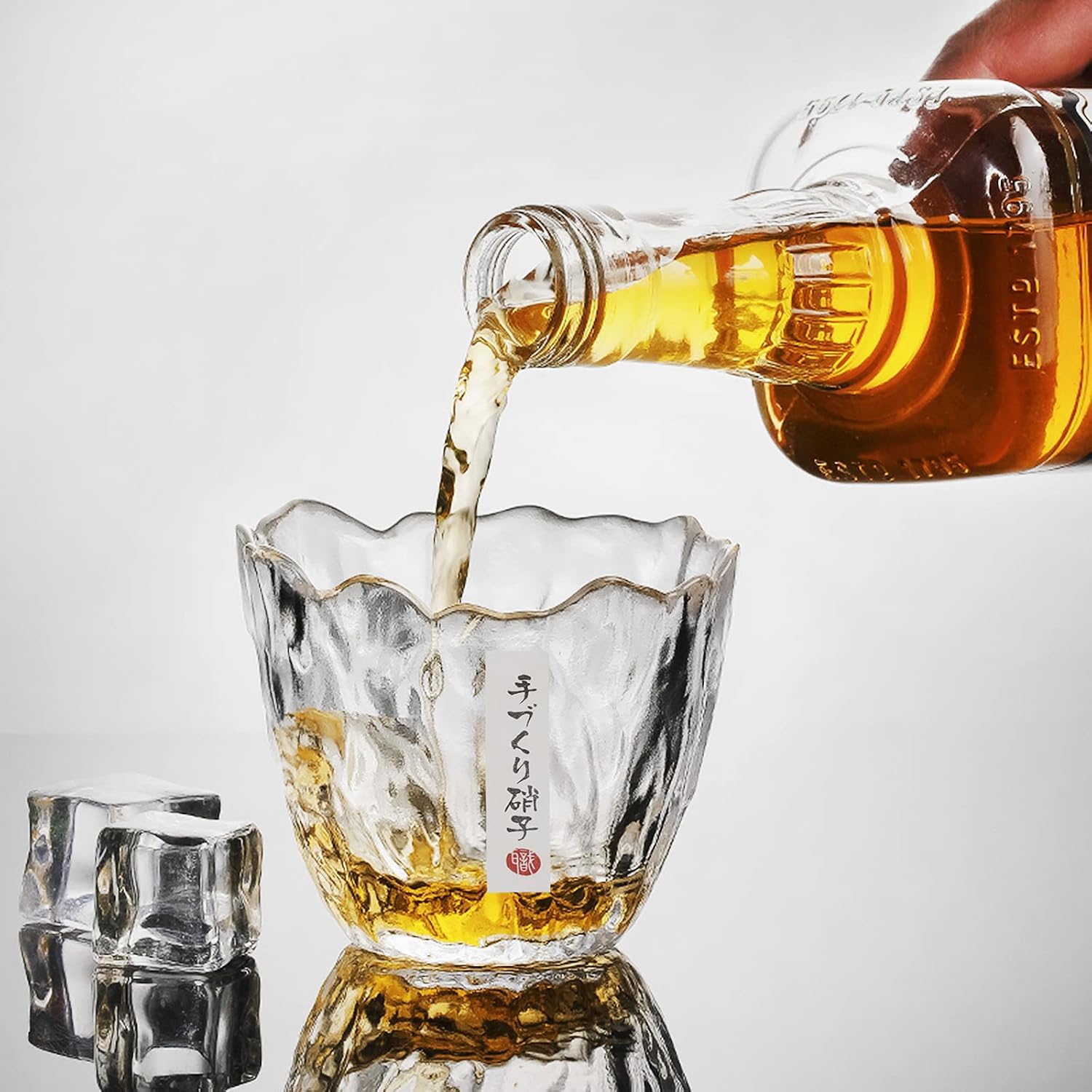 Moonlove Whisky Glass Tumbler Japanese Engraved Cup 40th 50th 60th Birthday Gift for Men Whiskey Cocktail Wine Drinking Glasses Gift Set (Flower Glass) - Image 3