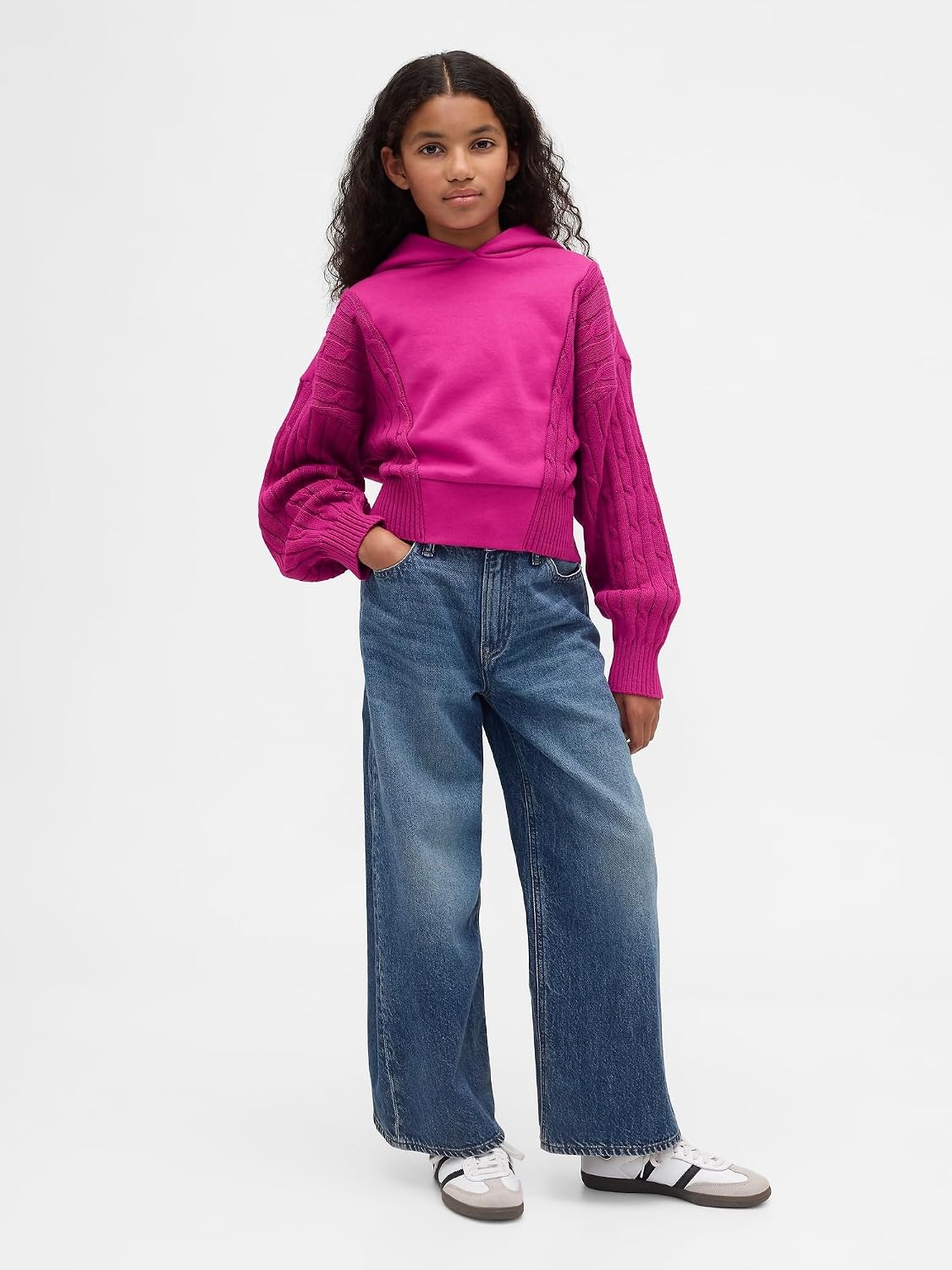GAP Girls' Mixed Media Sweater Hoodie
