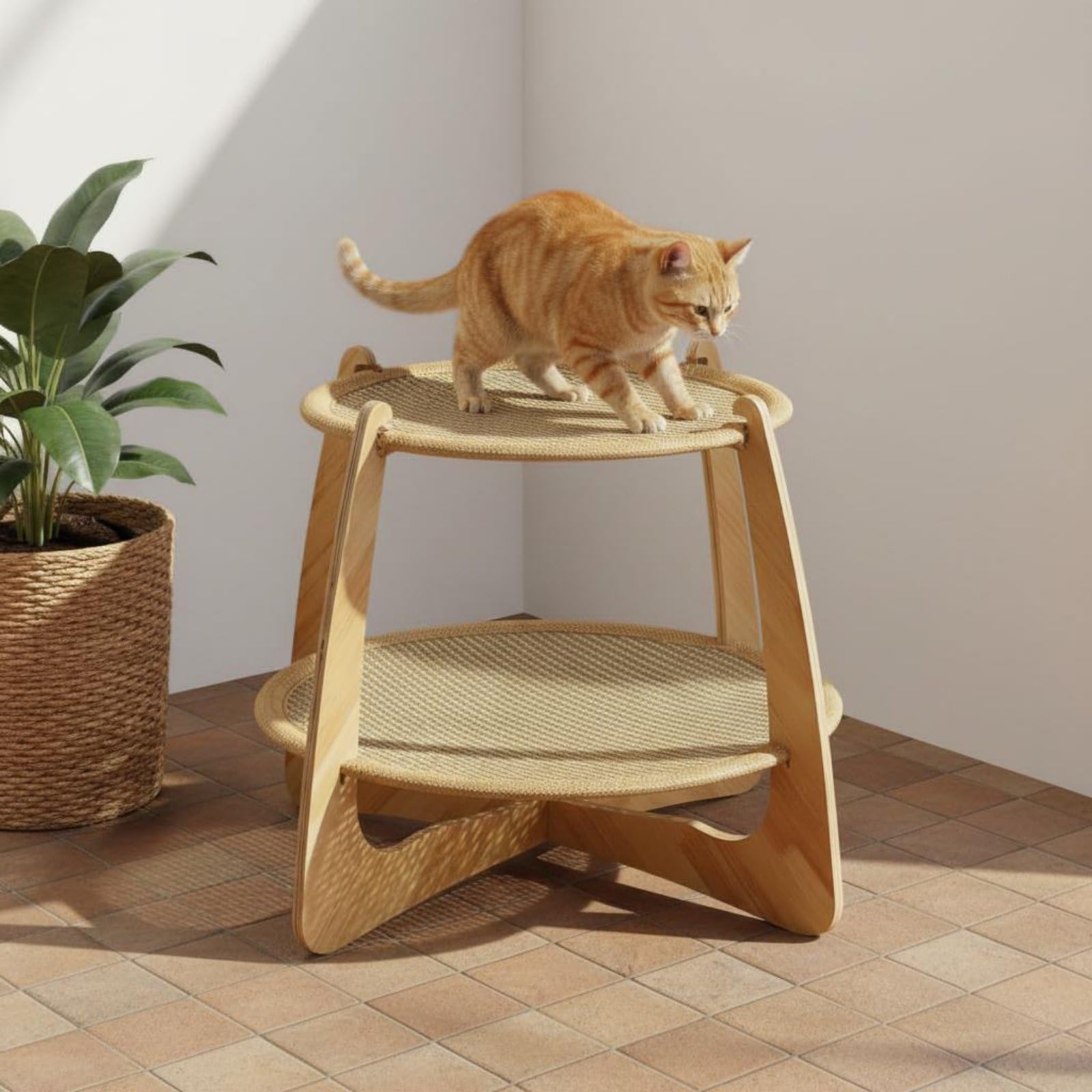 Amaca per Gatti Cuccia Rialzata Letto Tiragraffi Palestra per Pet con Materassino Traspirante E Telaio in Legno Solido per Proteggere Arredi Adatta a, Doppio Strato Sisal