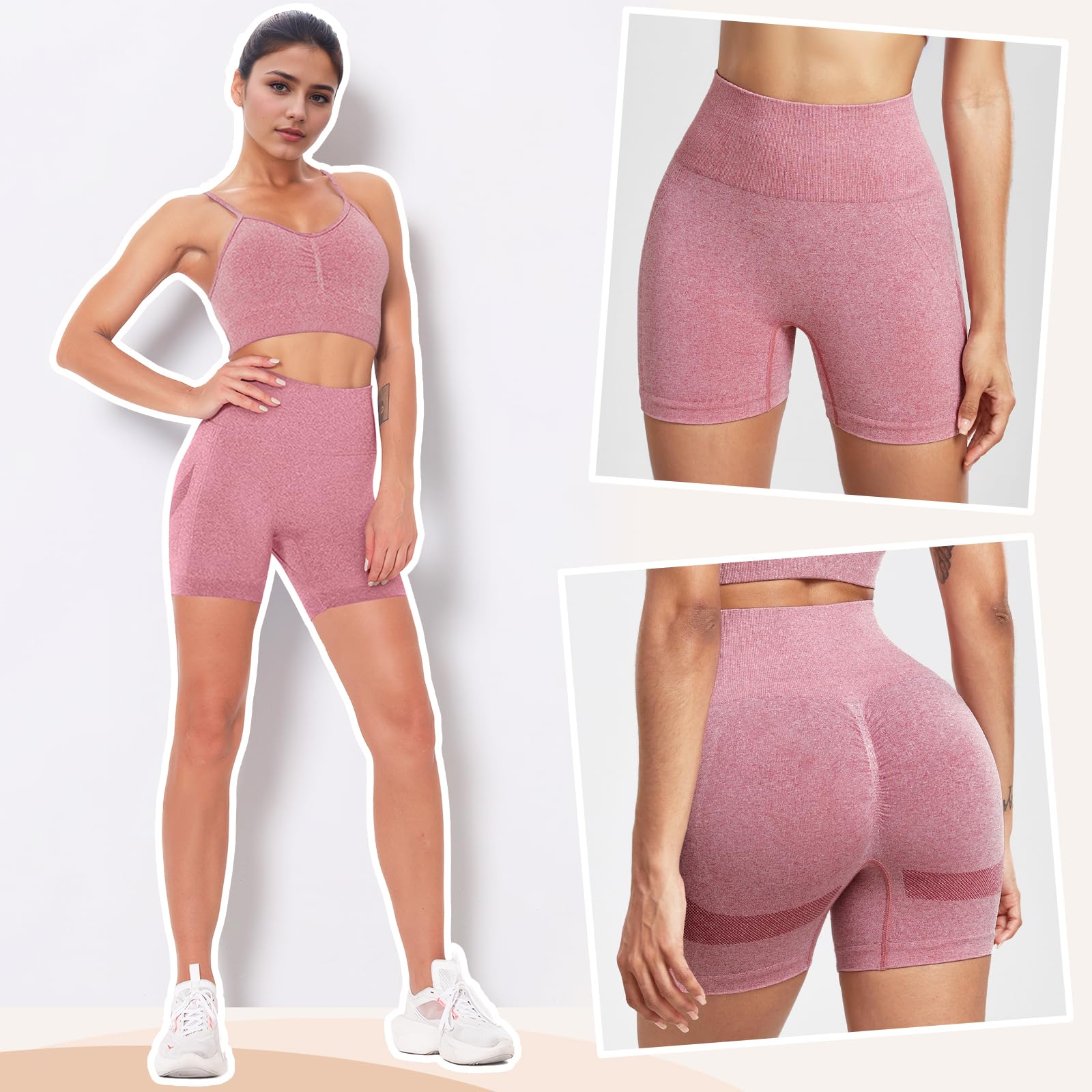 Pantalones Cortos Mujer Deporte Cintura Alta Mallas Cortas Mujer Push Up Short Deportivo Sin Costuras Opaco para Yoga Fitness Jogging Running Gimnasio