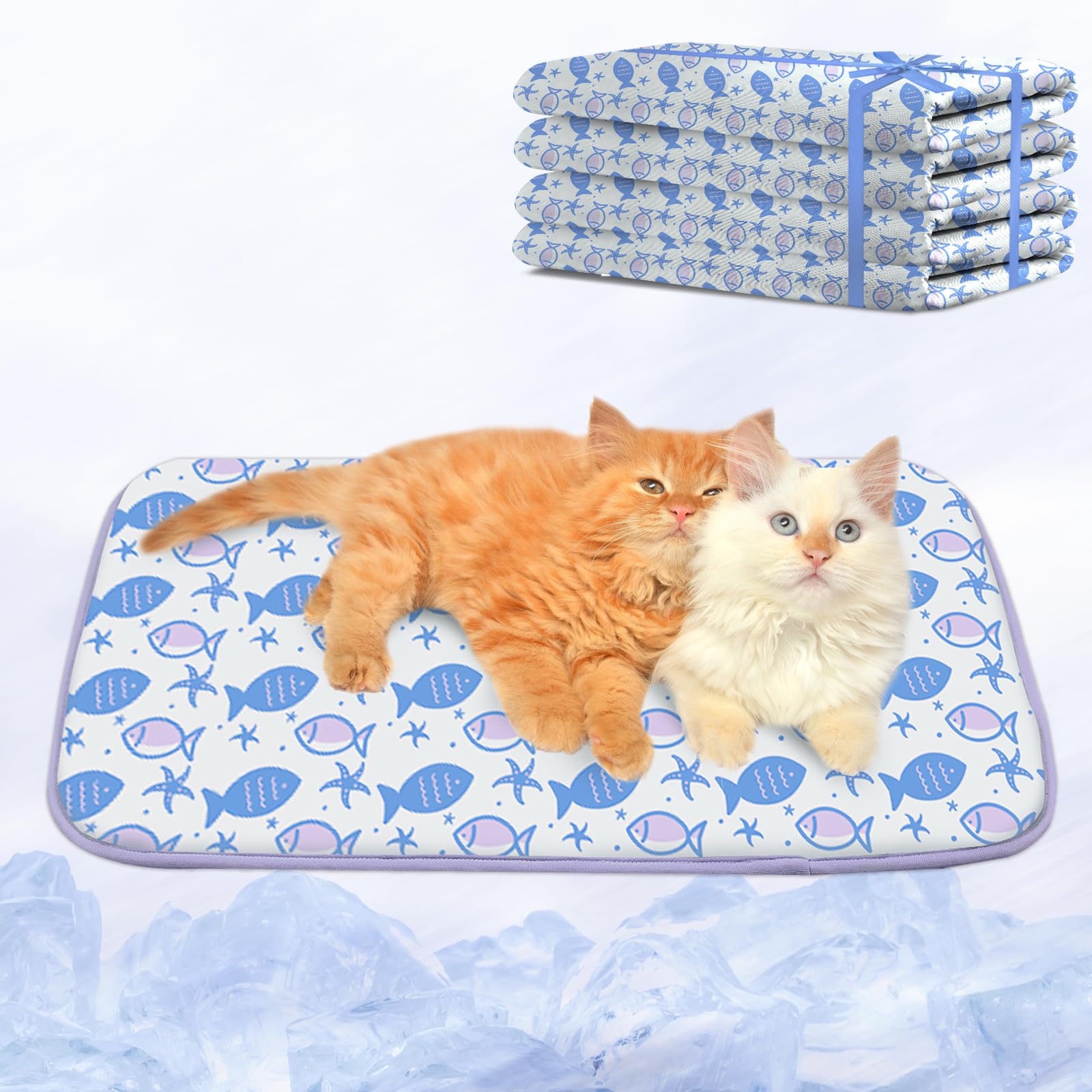 NWK Pack of 4 Pet Cooling Mat Q-Max>0.345 for Dogs & Cats (Purple Fish, M)