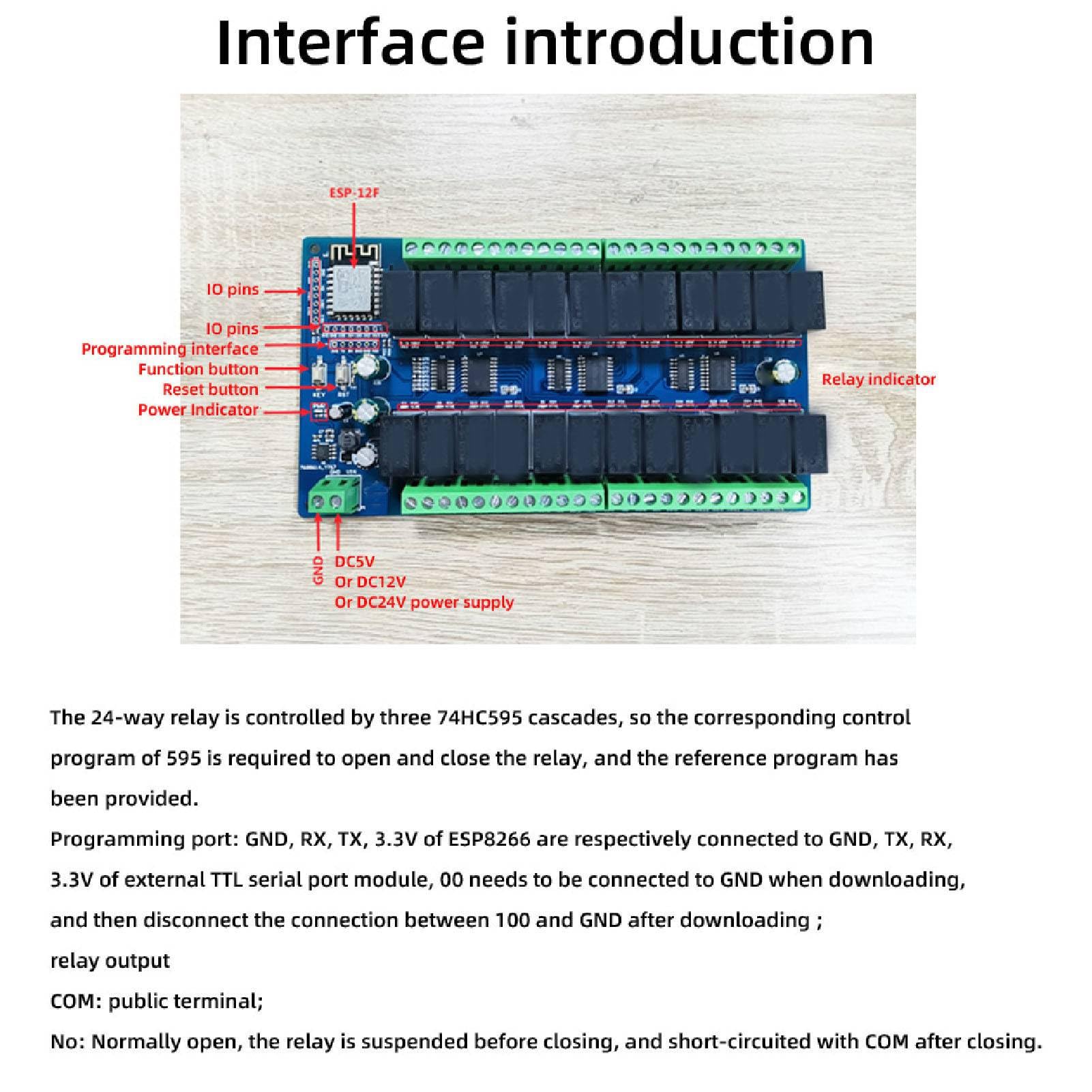 ESP8266 Relè WiFi a 24 canali Modulo scheda di sviluppo ESP 12F Scheda di sviluppo del controllo wireless per casa intelligente (DC5V)