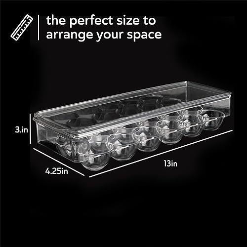 Miniatura 5 de Recipiente de huevos para refrigerador de 12 unidades (paquete de 2)  Soporte para huevos para refrigerador apilable con tapa y asas