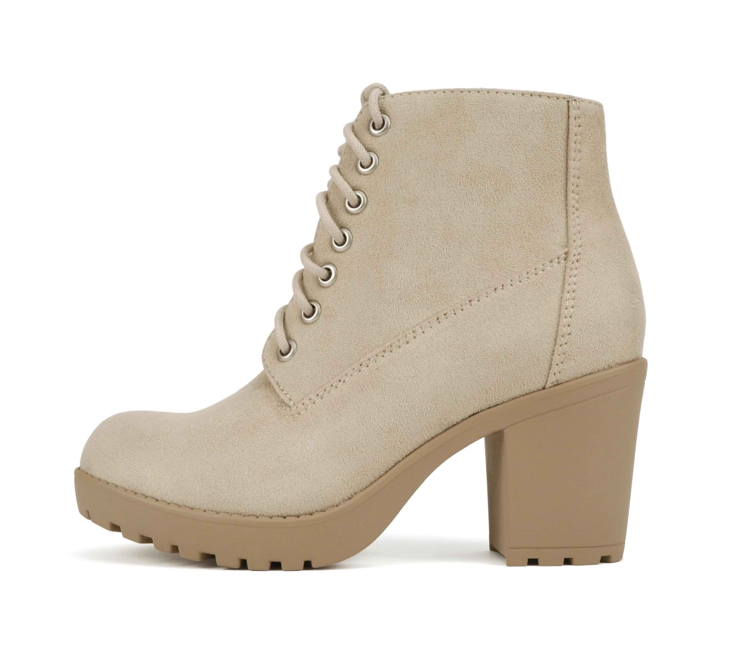 Soda Second Lug Sole Chunky Heel Combat Ankle Bootie Lace up w/Side Zipper