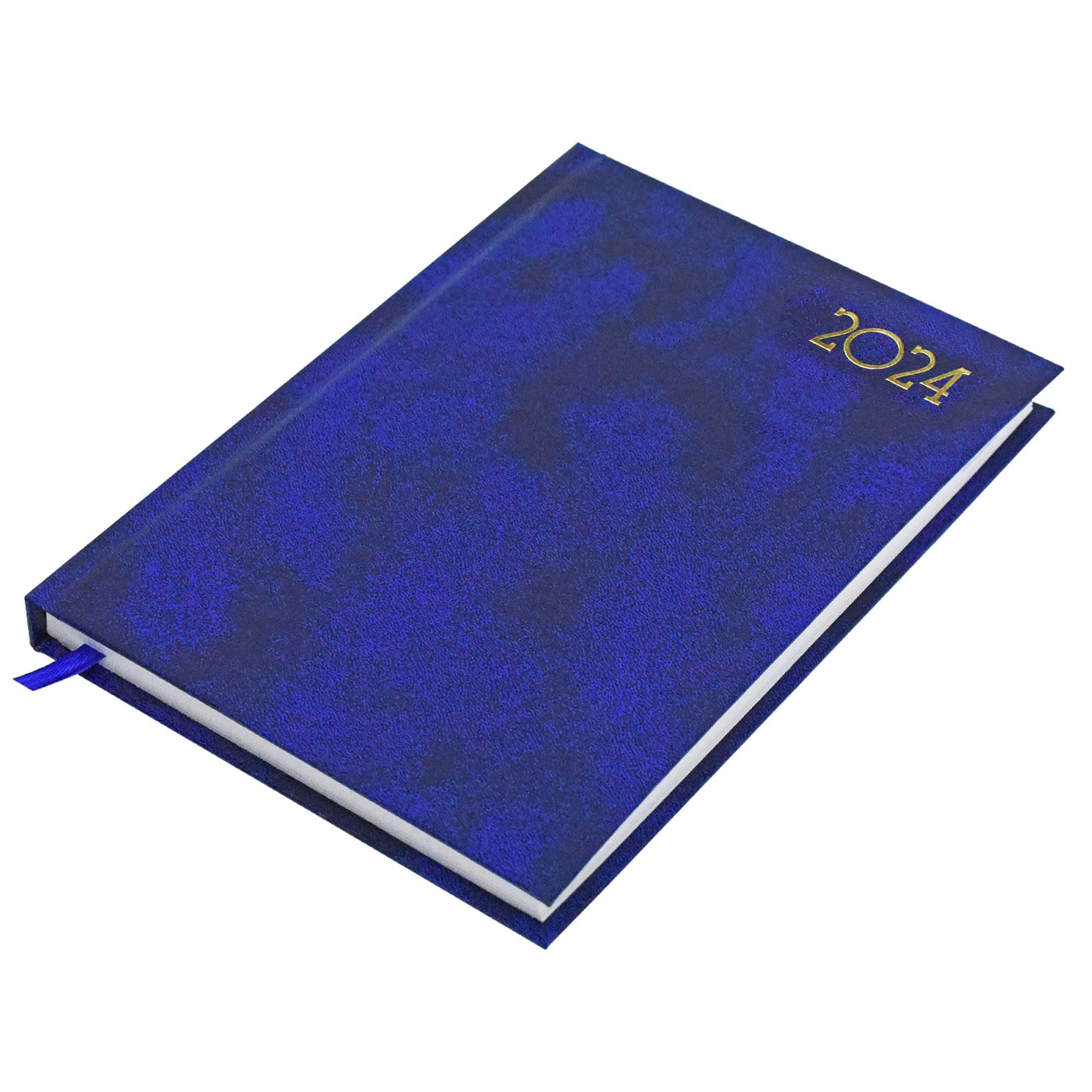 FIS® 2024 A5 Diary, Viny Materials, Hard Cover, Saturday & Sunday Combined, Size A5(148x210mm), English, 60gsm White Paper, Blue Color-FSDI90E24BL