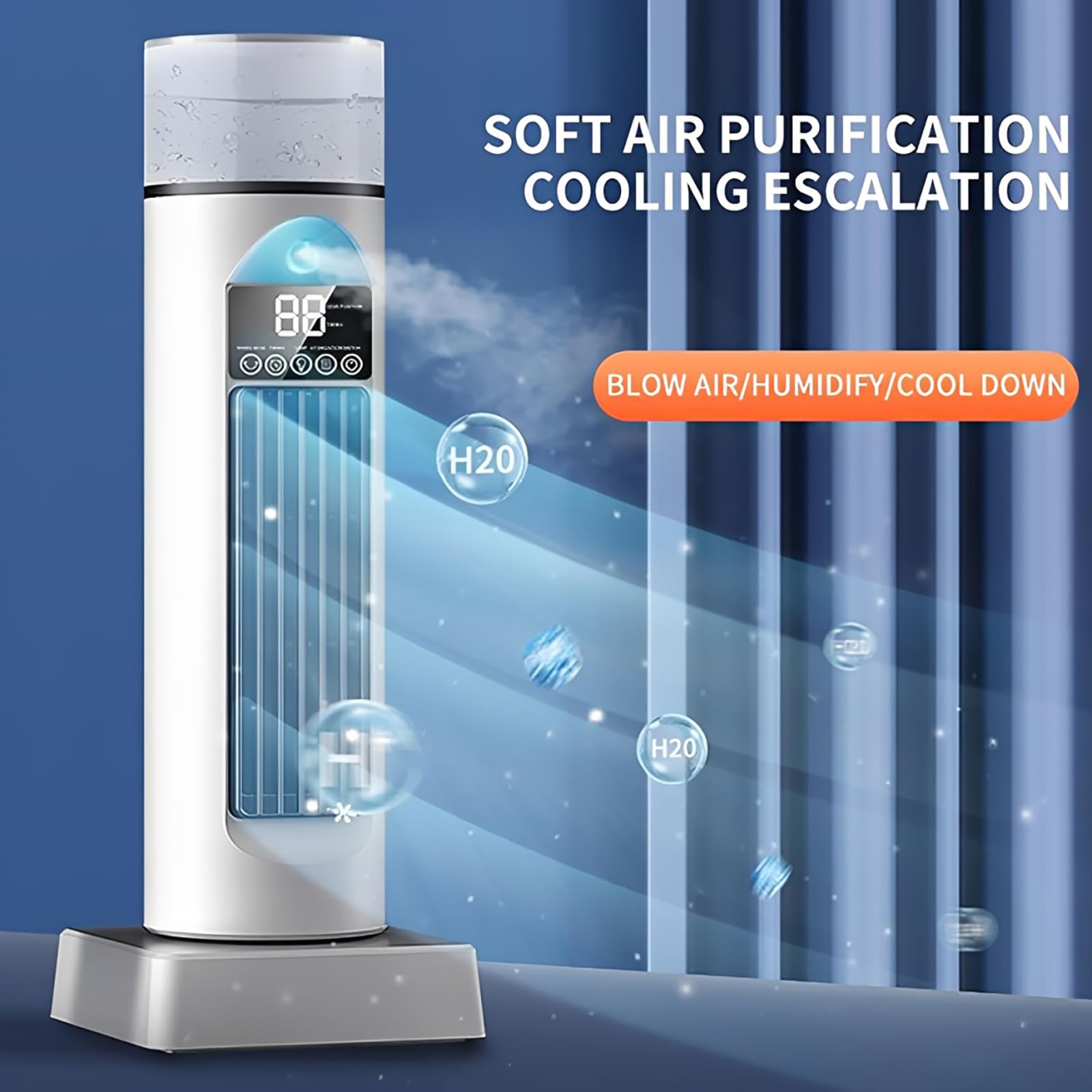 Ventilatore per condizionatore d'aria senza fili, ventola di raffreddamento ad aria a torre con 6 velocità e telecomando per camera da letto, soggiorno, ufficio camper blue