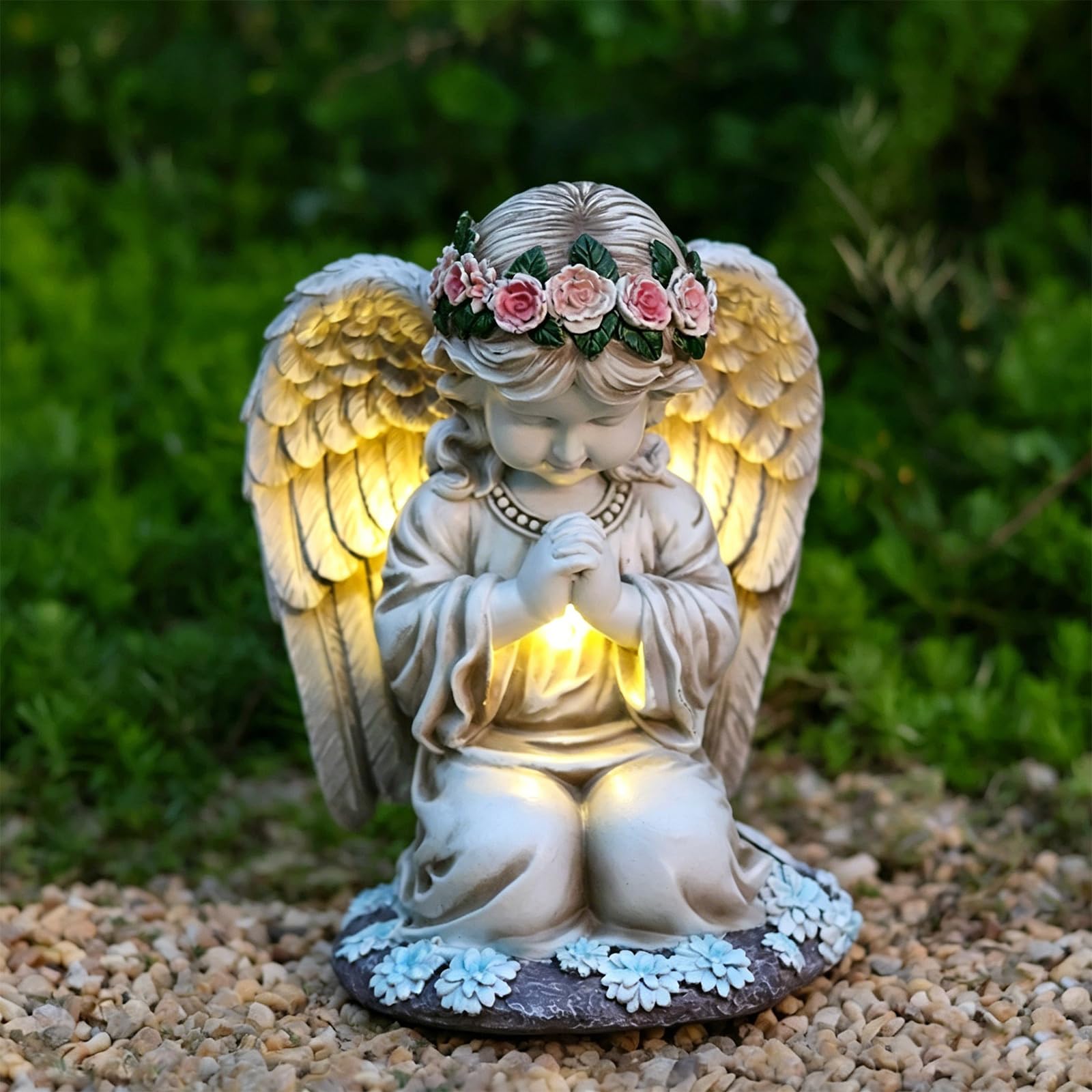 AVEKI Statua di angelo solare, creste e tomba, angelo custode con luce solare, resistente alle intemperie, decorazione per giardino, prato, regalo per donne, madre, suocera (modello C)