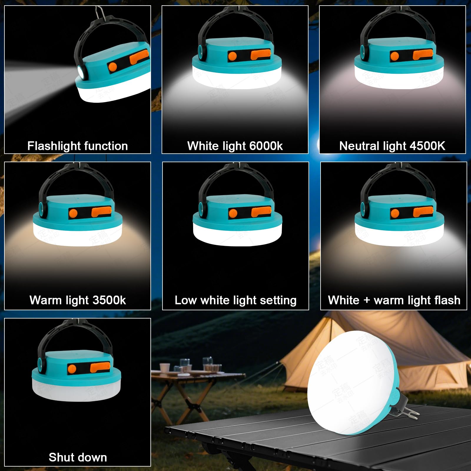 Luci da campeggio ricaricabili, 100 W 6000 mAh, lanterna da campeggio a LED per interruzioni di corrente, luce impermeabile per tenda di emergenza per campeggio con gancio magnetico, power bank e