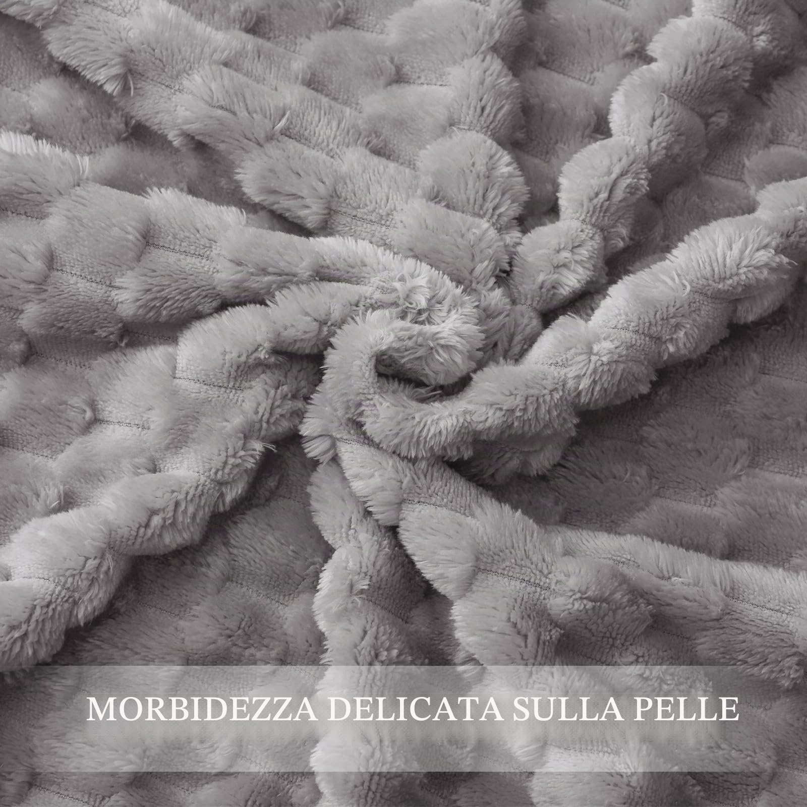 Exclusivo Mezcla Coperta Plaid Pile da Letto, 230x270 cm, Grigio Chiaro | Coperta in Flanella Jacquard 3D Elegante per Divano, Doppia Faccia Morbida, Facile Manutenzione e Leggera, per l'Estate