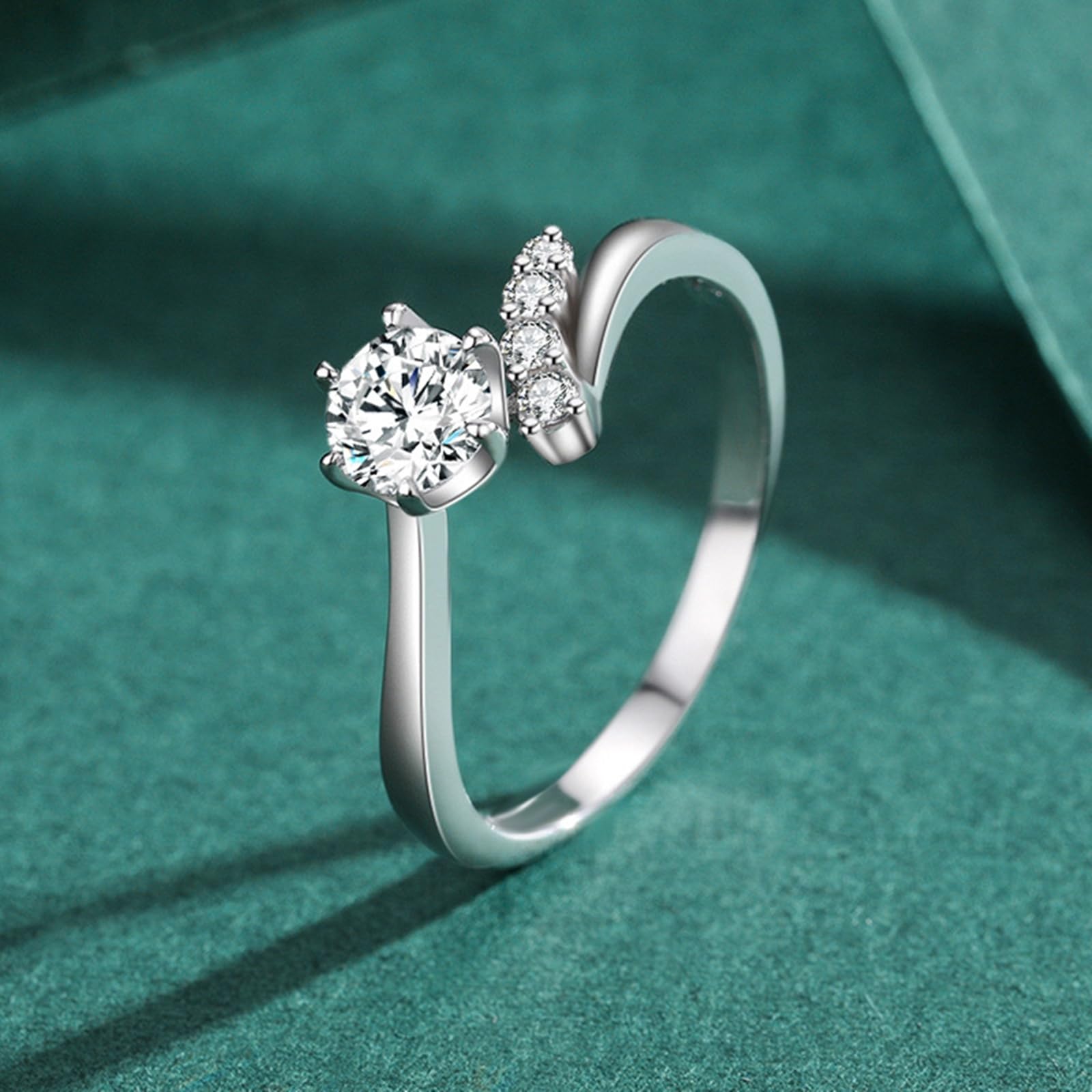 Anillo de compromiso de oro blanco, alianzas de oro auténtico, elegantes anillos de boda con diamante cultivado en laboratorio de 0,8 quilates para mujer