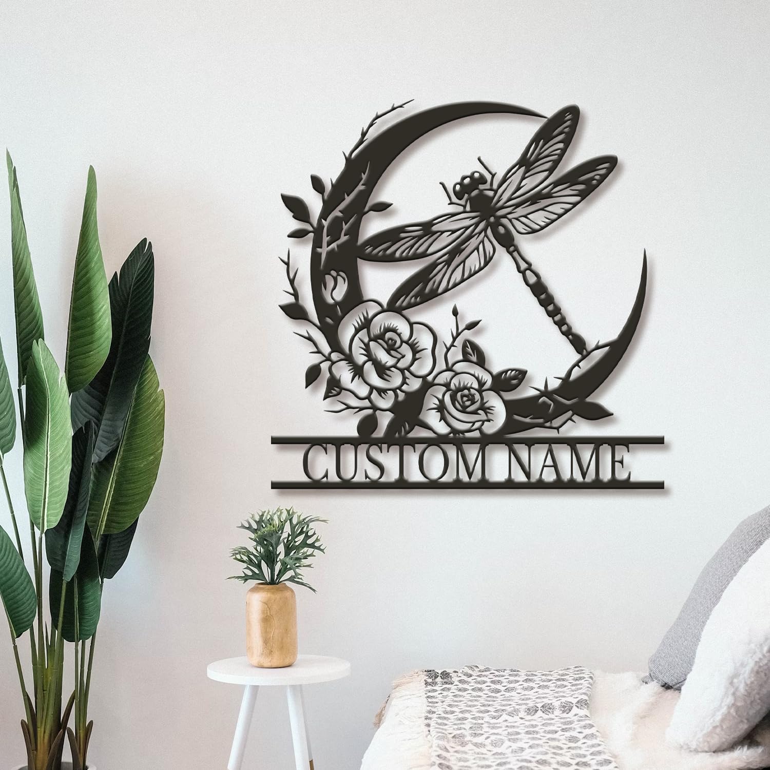 Personalized Dragonfly Metal Wall Art, Custom Name Garden Sign, Steel Outdoor Decor, Farmhouse Porch Plaque, Nature-Inspired Home Gift, Monogrammed Wing Design (Style-5)