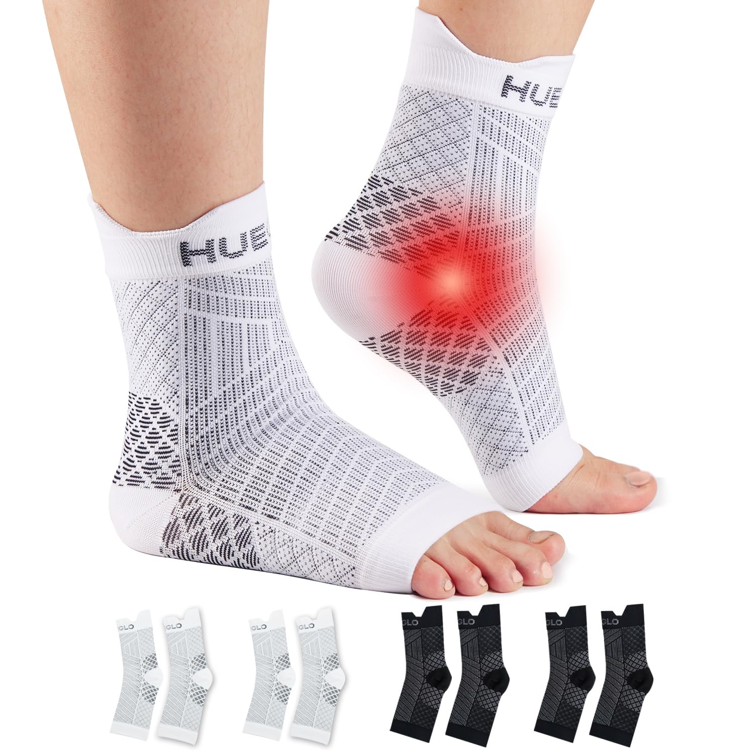 HUEGLO 4Paar Kompressionssocken Fussbandagen Sprunggelenkbandage | Neuropathie Orthopädische Knöchelbandage Achillessehne Bandage Plantarfasziitis Socken Damen Herren für Sport