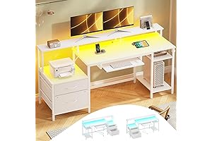 64' Reversible Computer Desk with Keyboard Tray and LED Light