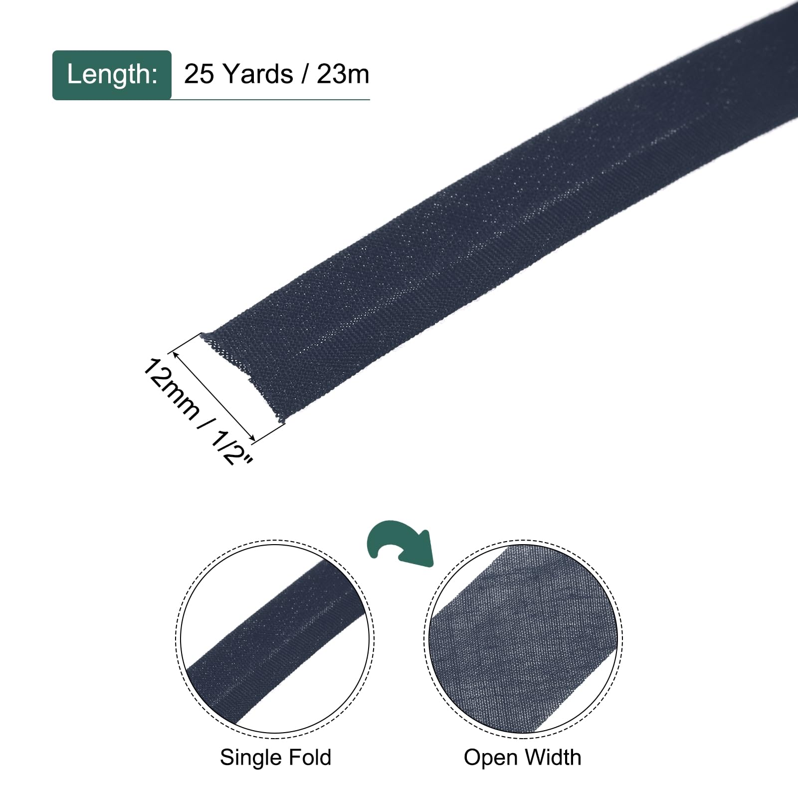 sourcing map 1/2 Inch Single Fold Bias Tape Polyester Continuous Bulk Bias Tape for Sewing,Seaming Quilting Hemming Binding Crafts (Navy Blue 25 Yards) - Image 2