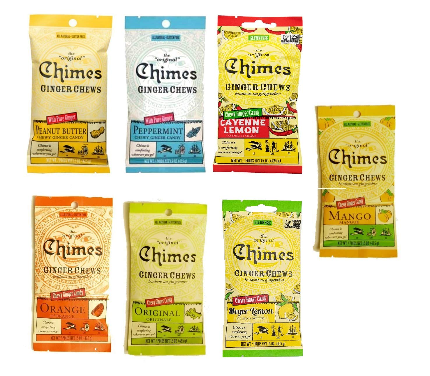 Seasonal Original Chimes Ginger Chews Ultimate Variety 7Count Pack, 1.5 Oz Each