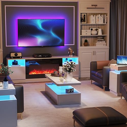 Miniatura 3 de oneinmil Modern Stylish Coffee Table with 16 Colors LED Lights, Double-Layer Design for Living Room, White