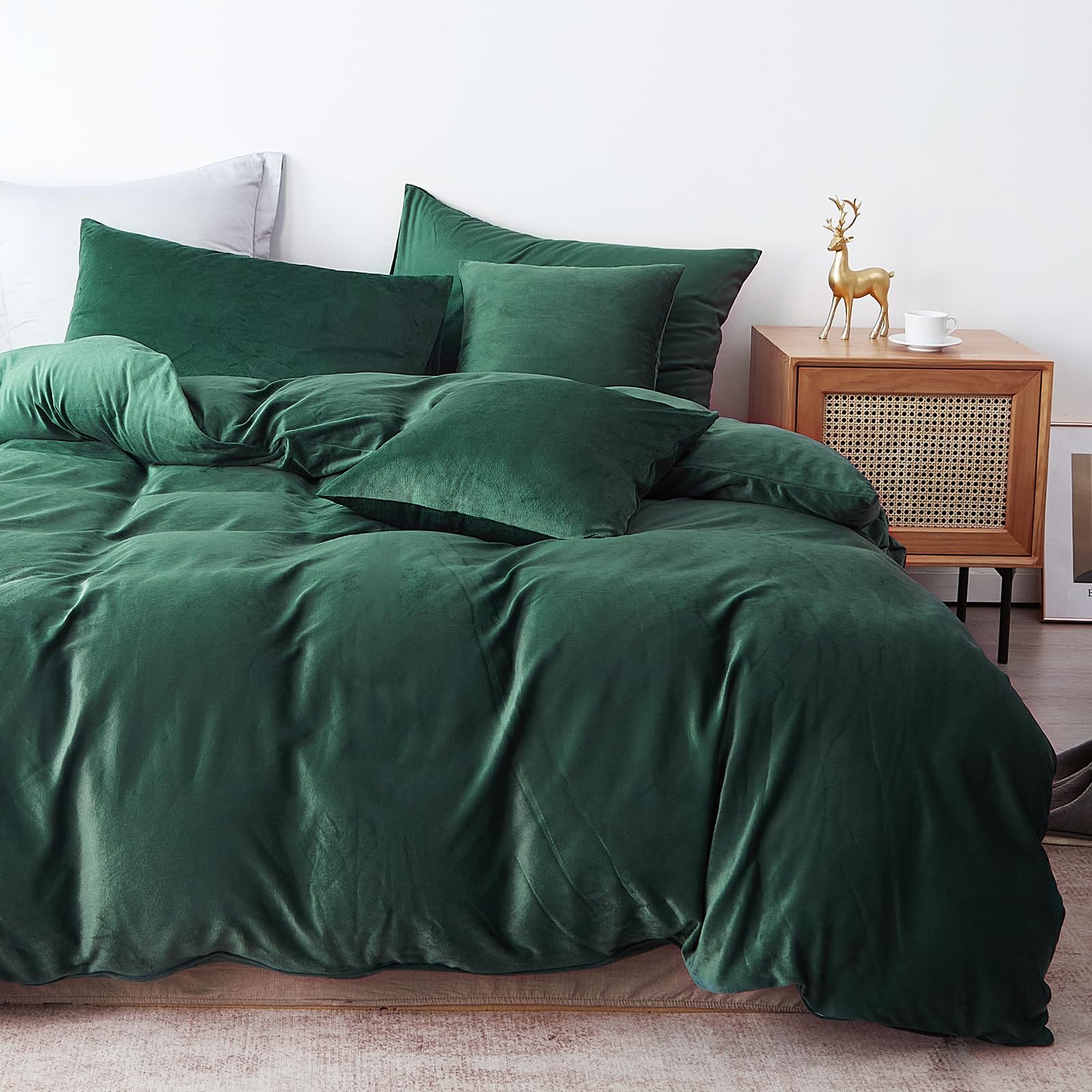 Wotcsil Franela Juego De Funda Nórdica Invierno Verde para Cama 135/150 Funda Edredón 220x240 cm Felpa Cálida Juego de Ropa de Cama Polar de Peluche con 1 Funda de Almohada 50x75cm
