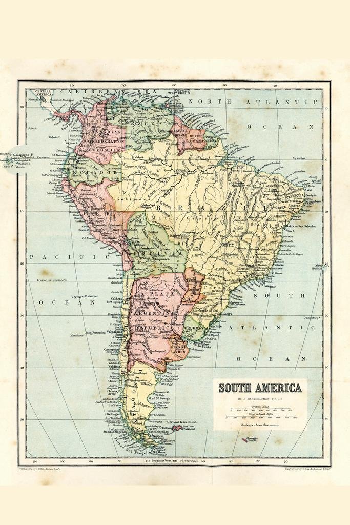 Amazon.co.jp: 南アメリカ 19世紀 アンティーク スタイル 地図 旅行