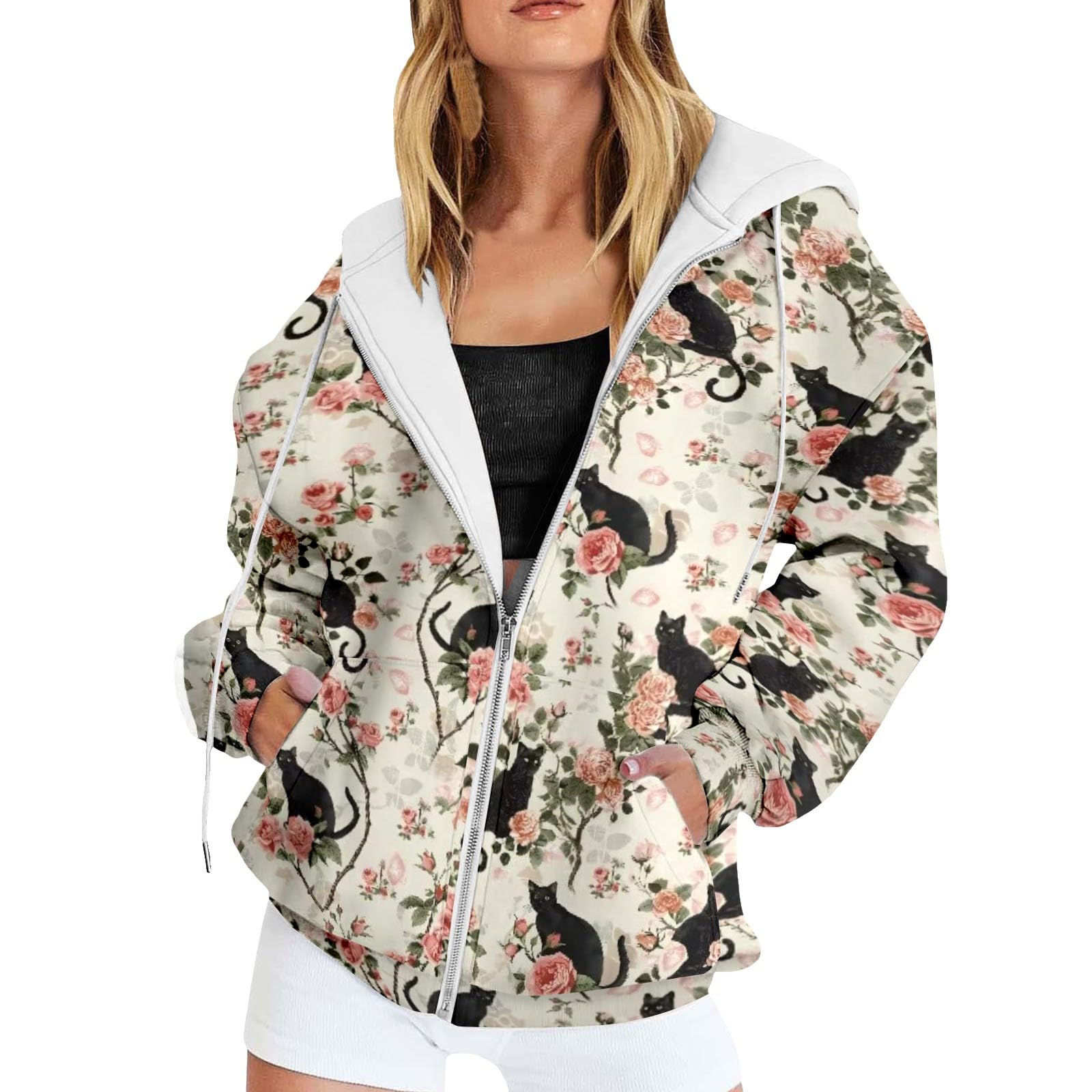 Sweat polaire imprimé motif géométrique veste zippée chaude ample - 5