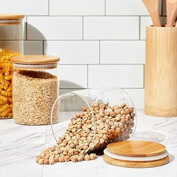 Amazon | 密閉竹蓋付きガラスキャニスター、パントリー収納用3