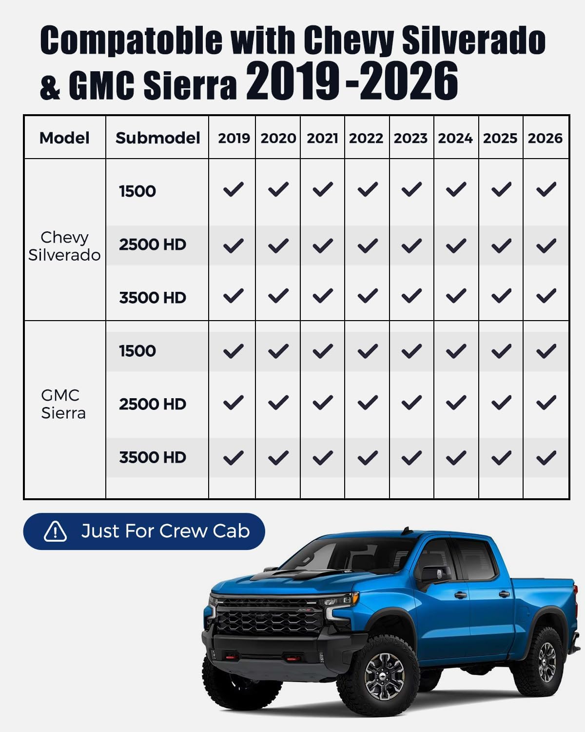 All Weather Floor Mats | for Chevy Silverado/for GMC Sierra 2026 2025-2019 | Crew Cab Only | Fit with Rear Under-Seat Storage| 1500/2500HD/3500HD Custom Fit | Waterproof Heavy Duty Car Accessories