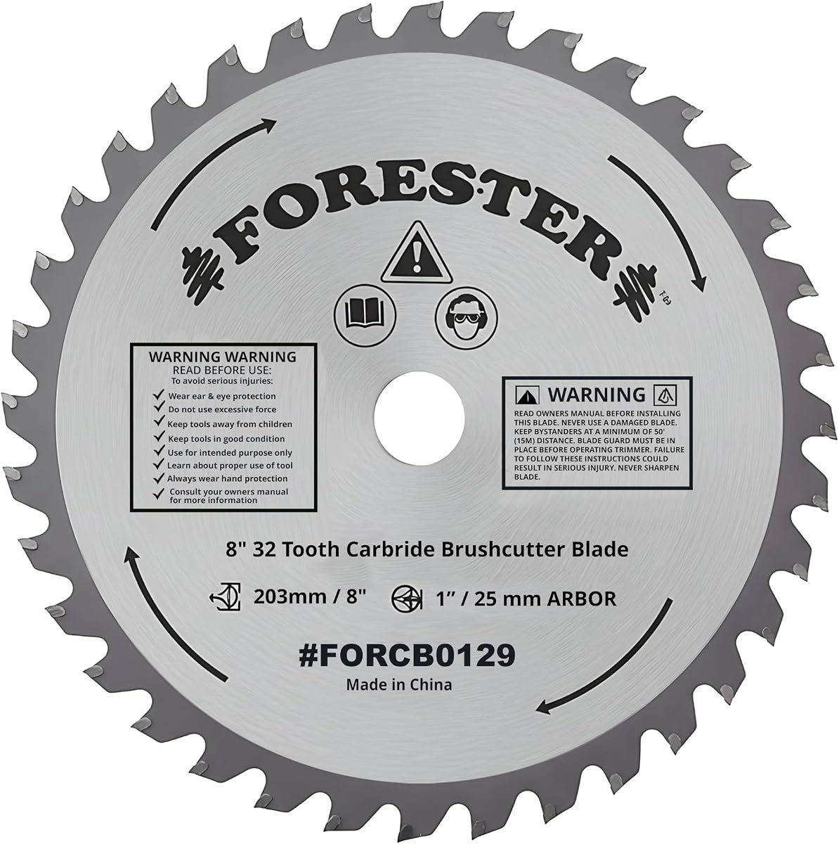 Carbide Tip Brush Cutter Blade - 8in x 32 Teeth | Fits Most Straight Shaft Trimmers | Conversion Kit Sold Separately
