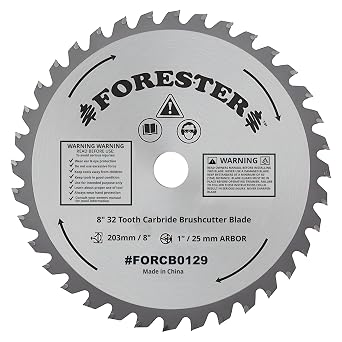 FORESTER Carbide Tip Brush Cutter Blade - 8in x 32 Teeth | Fits Most Straight Shaft Trimmers | Conversion Kit Sold Separately