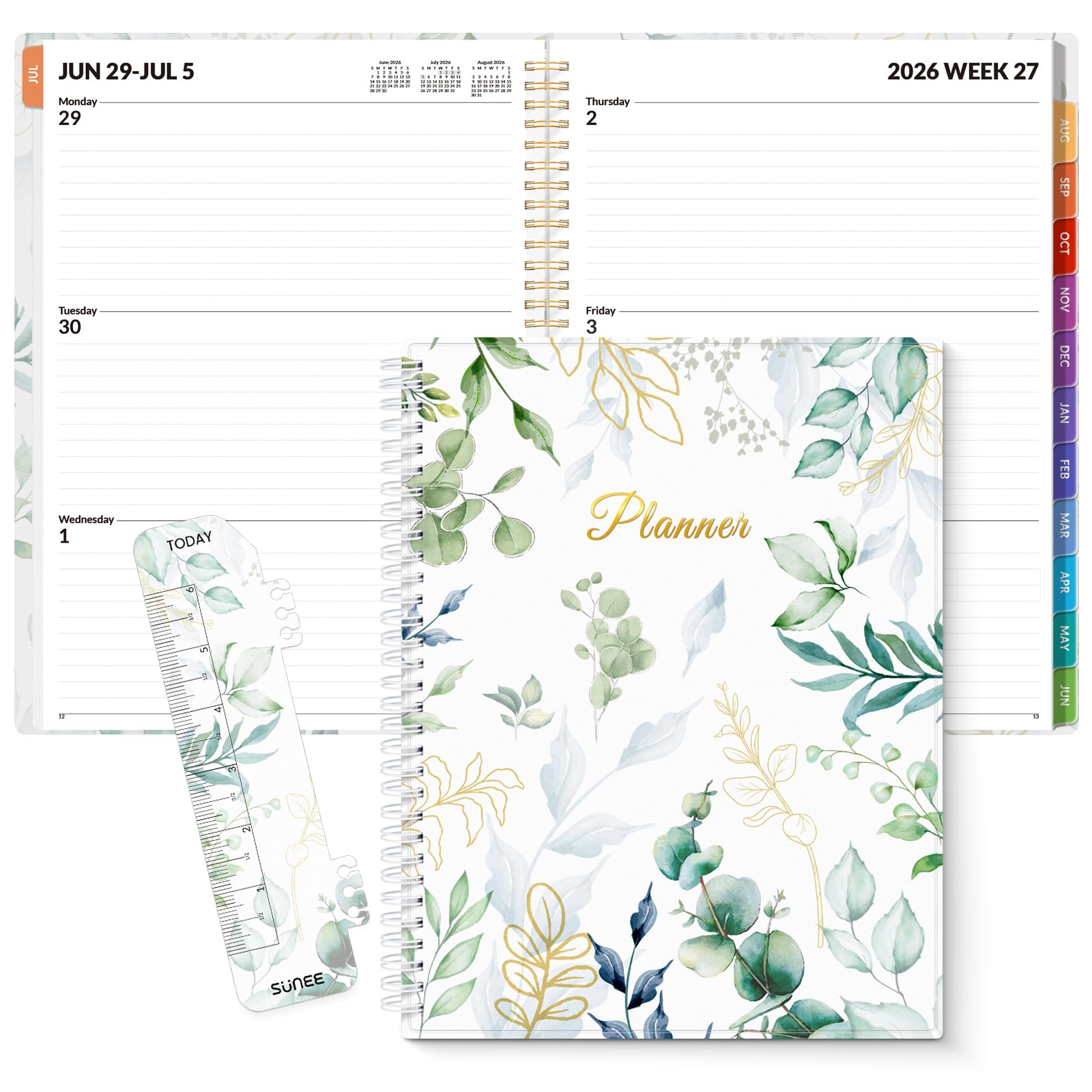 SUNEE Agenda accademica 2024-2025, settimanale e mensile, da agosto 2024 a dicembre 2025, 21,6 x 27,9 cm, calendario giornaliero con scheda mensile, copertina flessibile, pagina per note, tasca,